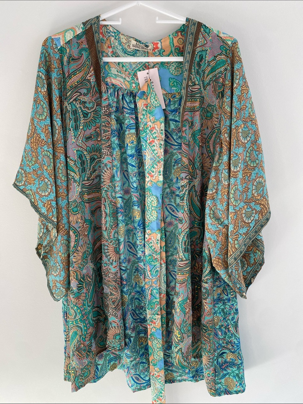 Kimono Gold Aqua Patchworth w Tie Size OS